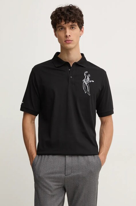 Karl Lagerfeld polo de bumbac culoarea negru, cu imprimeu, 544225.745442