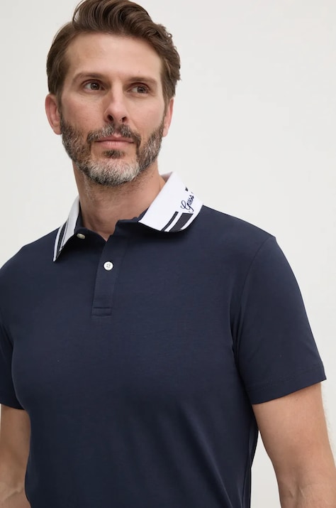 Guess tricou polo NOLAN barbati, culoarea albastru marin, cu imprimeu, M4BP66.J1314