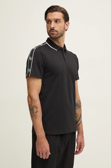 Guess tricou polo barbati, culoarea negru, neted, M4YP40.KARS0