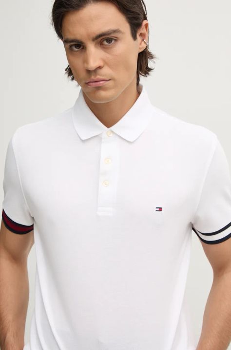 Polo tričko Tommy Hilfiger pánske, biela farba, s nášivkou, MW0MW33156