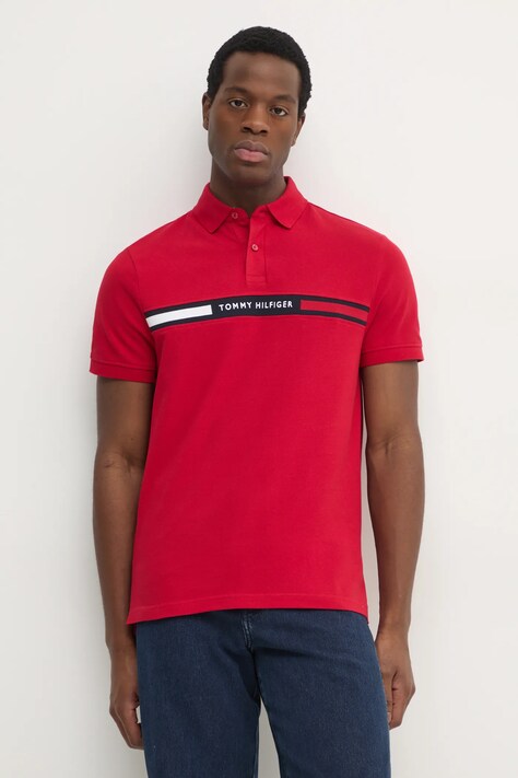 Tommy Hilfiger tricou polo barbati, culoarea rosu, cu imprimeu, MW0MW38130