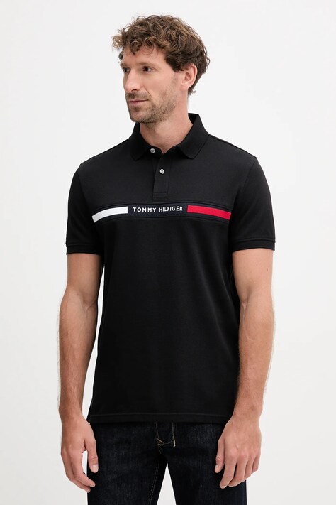 Tommy Hilfiger polo męski kolor czarny z aplikacją MW0MW38130