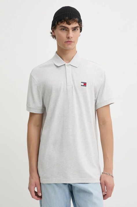 Tommy Jeans polo de bumbac culoarea gri, melanj, DM0DM19622