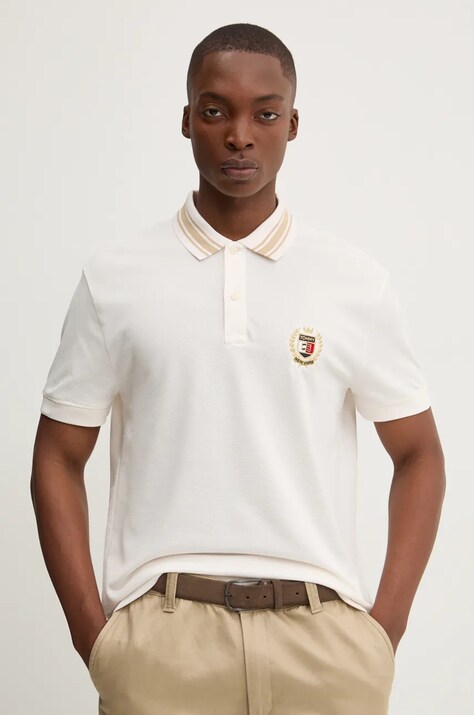 Tommy Jeans tricou polo barbati, culoarea bej, cu imprimeu, DM0DM19624