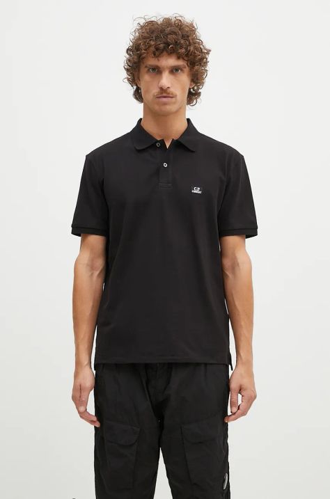 C.P. Company tricou polo Stretch Piquet Logo Polo barbati, culoarea negru, neted, 17CMPL065A005263W