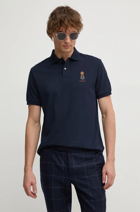 Hackett London polo de bumbac culoarea albastru marin, cu imprimeu, HM563357