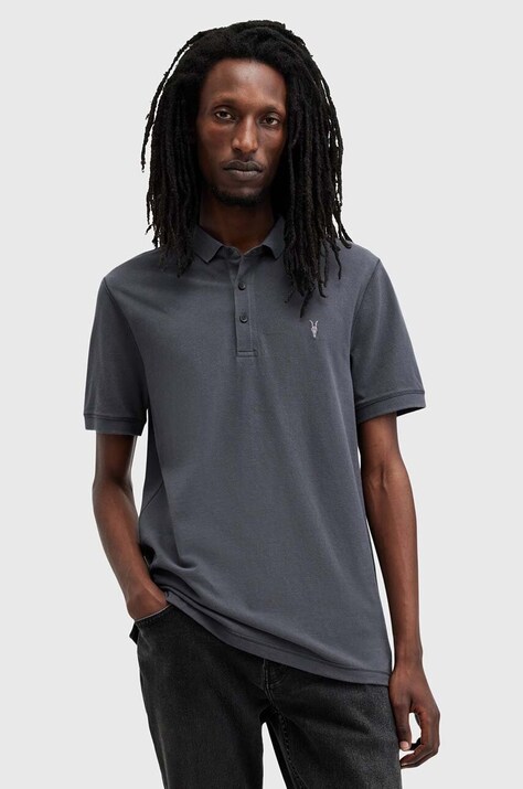 AllSaints polo de bumbac REFORM culoarea albastru marin, neted, M075PB