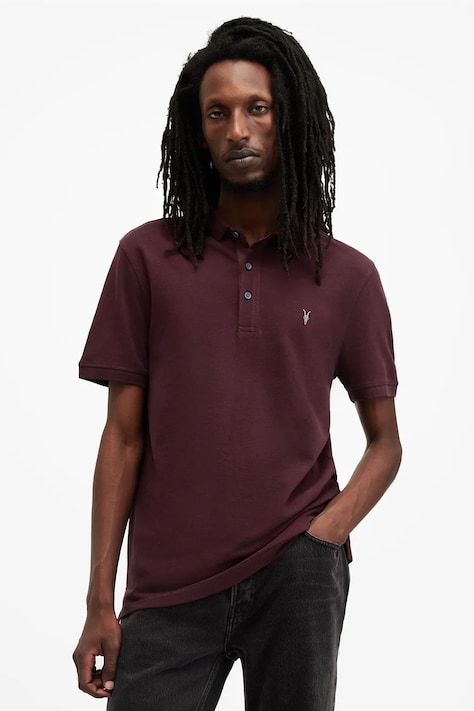 AllSaints polo bawełniane REFORM kolor bordowy gładki M075PB