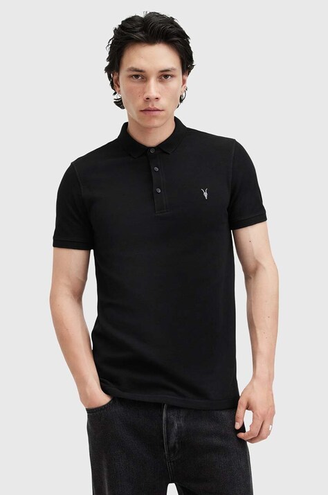 AllSaints polo de bumbac REFORM culoarea negru, neted, M075PB