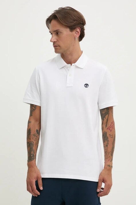 Timberland polo de bumbac culoarea alb, neted, TB0A6VDP1001