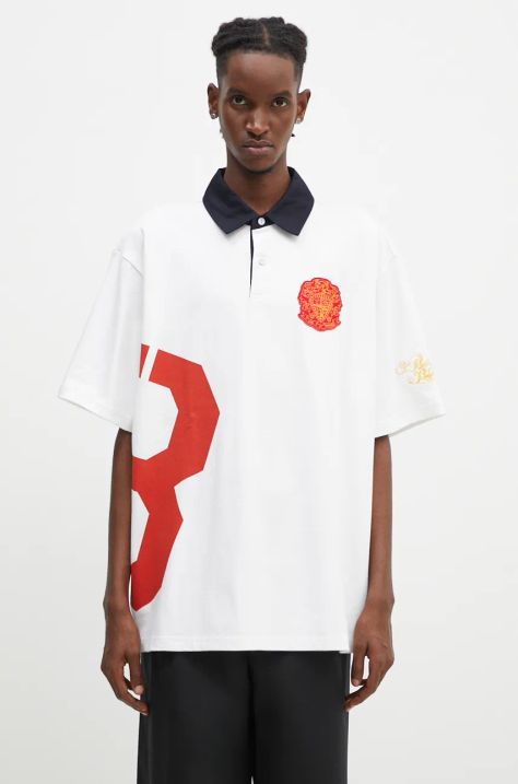 Billionaire Boys Club polo bawełniane College Polo Shirt kolor biały z nadrukiem B24355