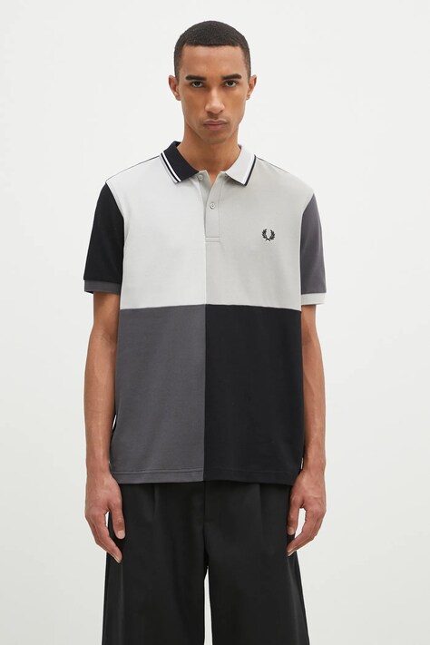 Памучна тениска с яка Fred Perry Beams Grid Design Fp Shirt в черно с десен SM7186.102