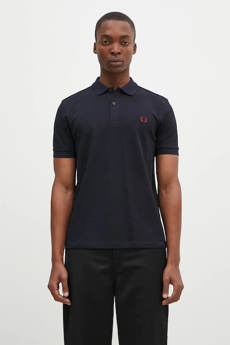 Fred Perry cotton polo shirt navy blue color smooth M6000.V73