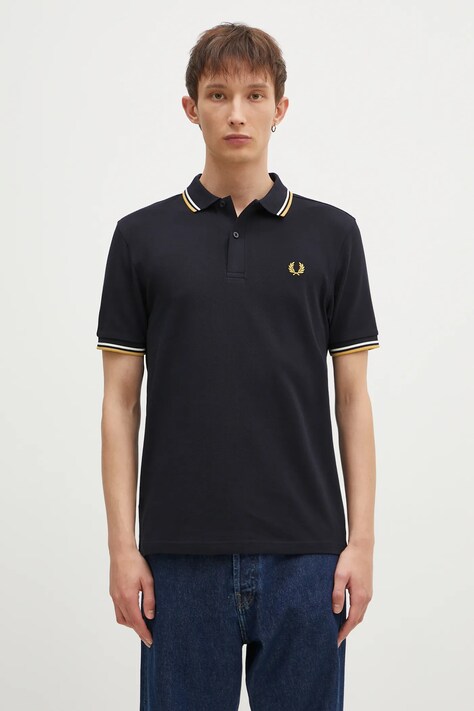 Fred Perry cotton polo shirt The Twin Tipped Shirt navy blue color smooth M3600.W53