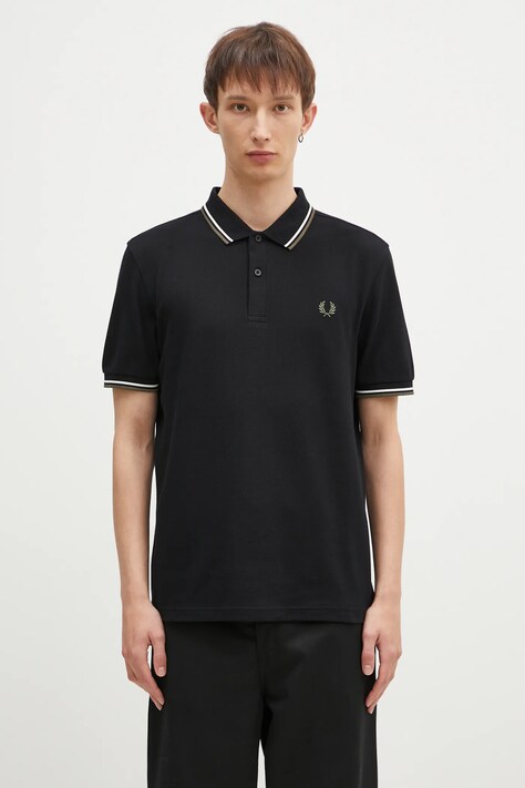 Бавовняне поло Fred Perry The Twin Tipped Shirt колір чорний однотонне M3600.W54