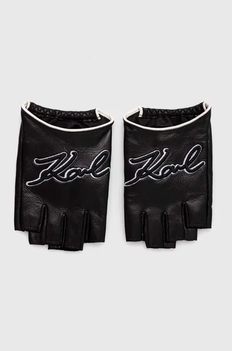 Kožne rukavice Karl Lagerfeld za žene, boja: crna, 245W3602