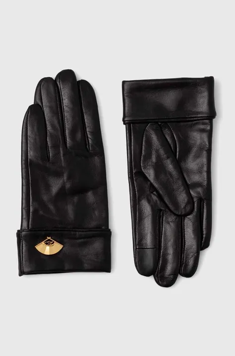 Kožené rukavice Karl Lagerfeld dámske, čierna farba, 245W3603