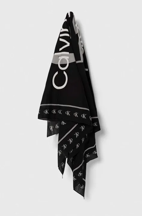Хлопковый шарф Calvin Klein Jeans цвет чёрный узор K60K612325
