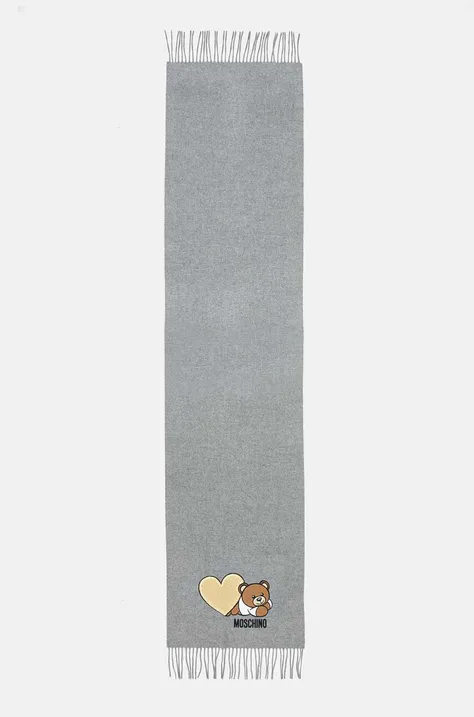 Вовняний шарф Moschino колір сірий з аплікацією M3167 30816