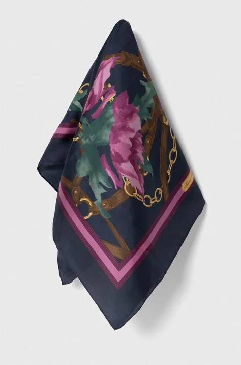 Hedvábný šátek Lauren Ralph Lauren tmavomodrá barva, 454953620