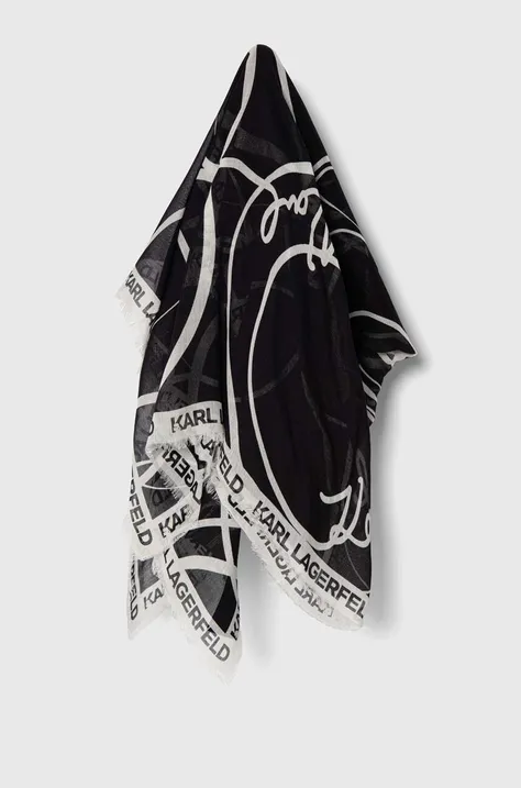 Šatka s prímesou vlny Karl Lagerfeld čierna farba, vzorovaná, 245W3303