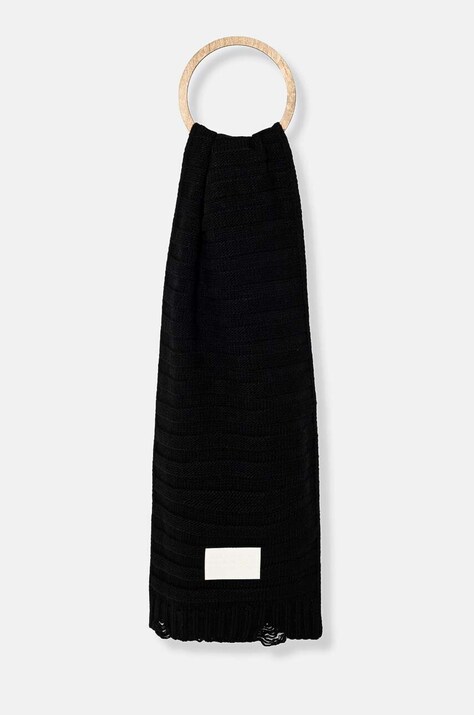 Vlněná šála MM6 Maison Margiela černá barva, s aplikací, S52TE0054.M13040