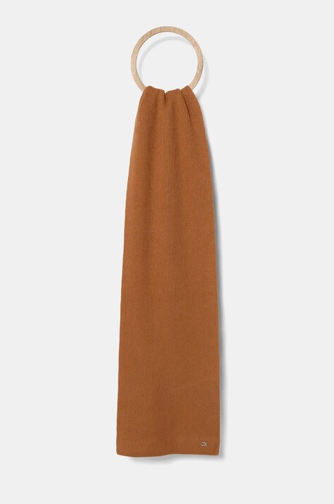 Kratki vuneni šal Calvin Klein boja: smeđa, bez uzorka, K60K612603