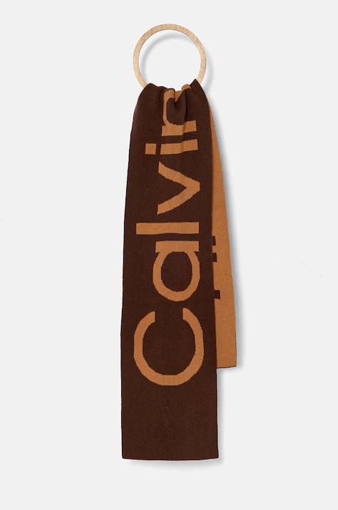 Шерстяной шарф Calvin Klein цвет коричневый узорный K60K612605