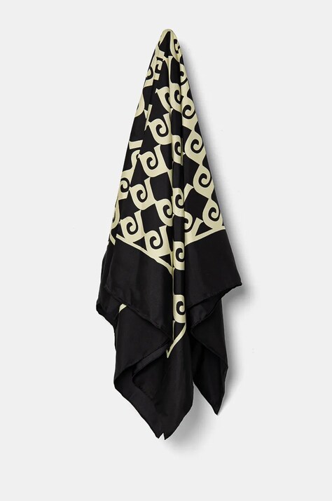 Копринен шал Nanushka MIANI в черно с десен NU24CRSC07311