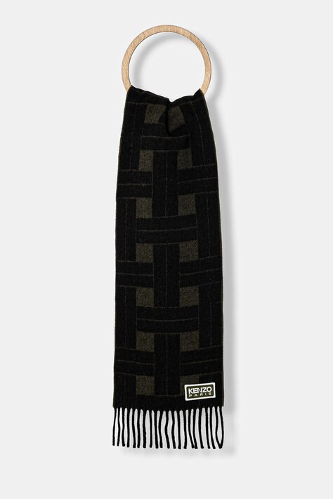 Вълнен шал Kenzo Reversible Scarf в зелено с десен FE68EU014JEC.51