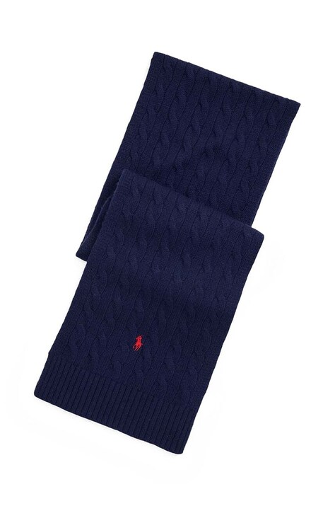 Šála Polo Ralph Lauren Classic Cable Scarf tmavomodrá barva, s aplikací, 449959345