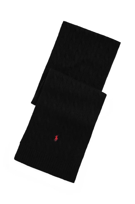 Šála Polo Ralph Lauren Classic Cable Scarf černá barva, s aplikací, 449959345