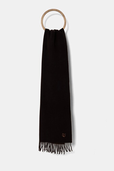 Вълнен шал Maison Kitsuné Bold Fox Head Double Face в кафяво с изчистен дизайн NM06201WA0018
