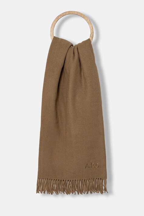 A.P.C. wool scarf Echarpe Alix Brodee brown color smooth WOAFE-M15170