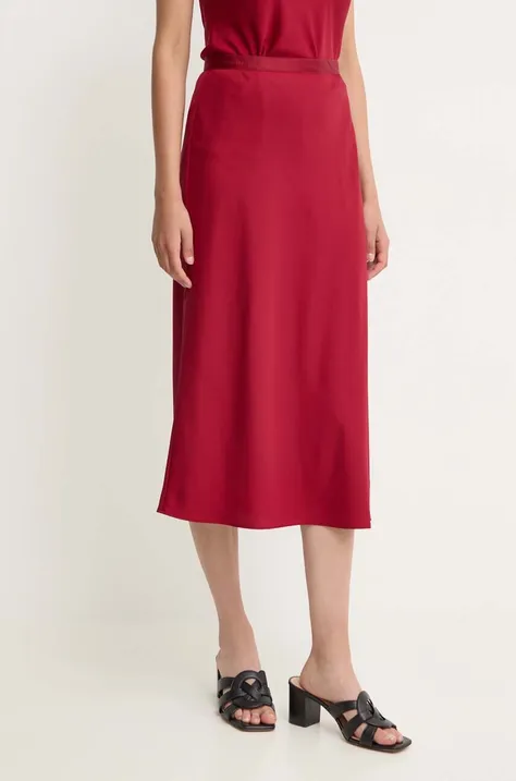 Suknja Calvin Klein boja: bordo, midi, širi se prema dolje, K20K207308