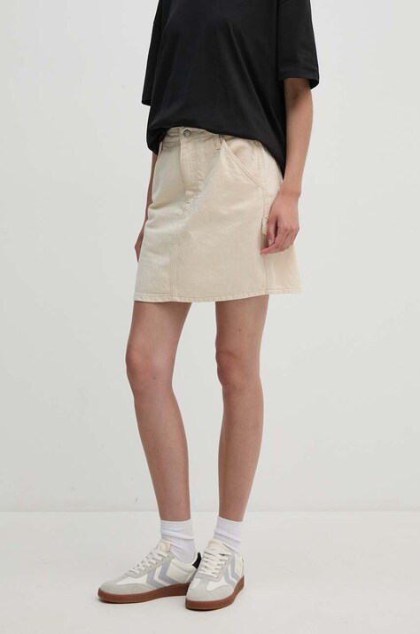 Дънкова пола Calvin Klein Jeans в бежово къса с кройка тип молив J20J224345