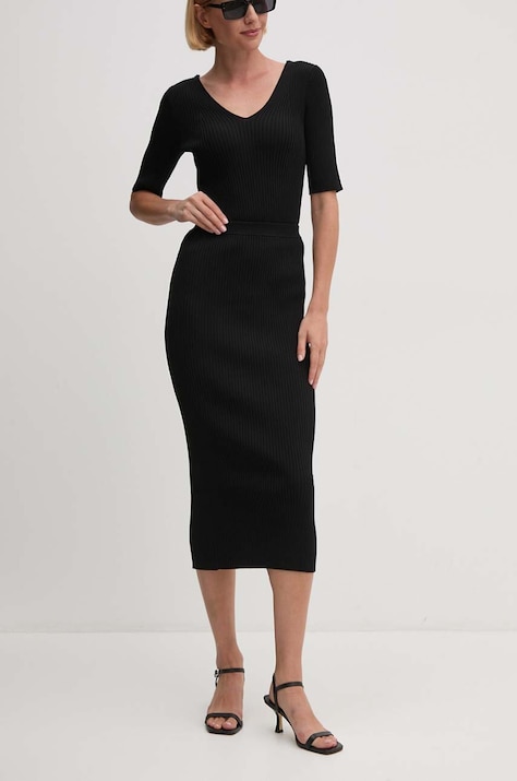 Sukňa Dkny čierna farba, midi, puzdrová, D2E4A122