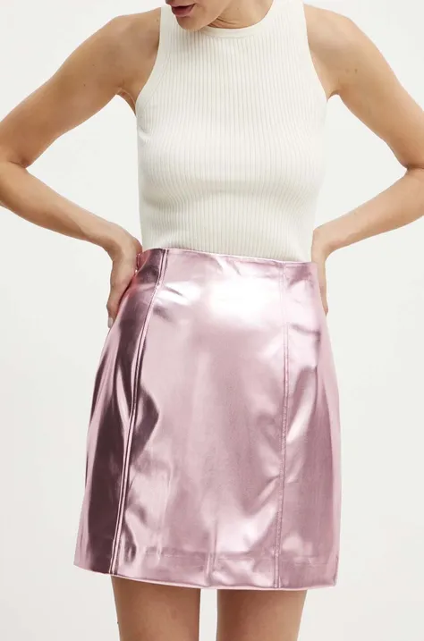 Suknja Guess LAURA boja: ružičasta, mini, širi se prema dolje, W4YD71 WGAP0