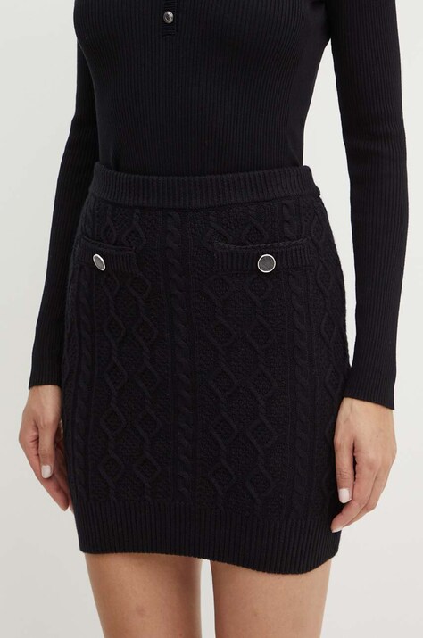 Guess fusta din amestec de lana ISABELLE culoarea negru, mini, creion, W4YD58 Z37L1