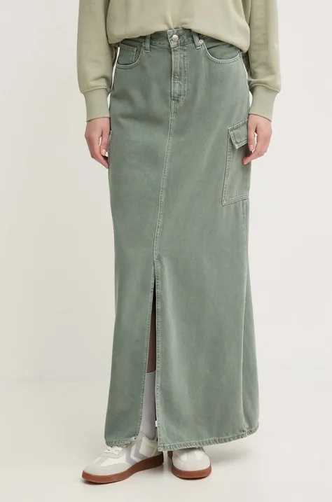 Pepe Jeans spódnica jeansowa MAXI SKIRT HW CLR kolor zielony maxi rozkloszowana PL901143