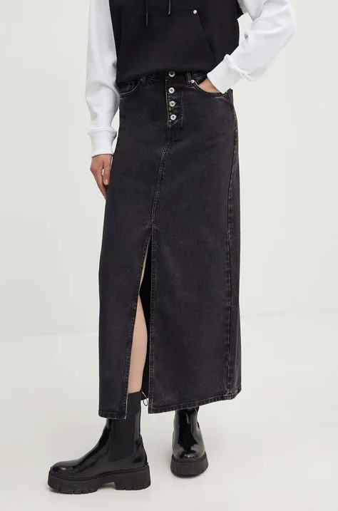 Rifľová sukňa Karl Lagerfeld Jeans čierna farba, maxi, rovný strih, 245J1202