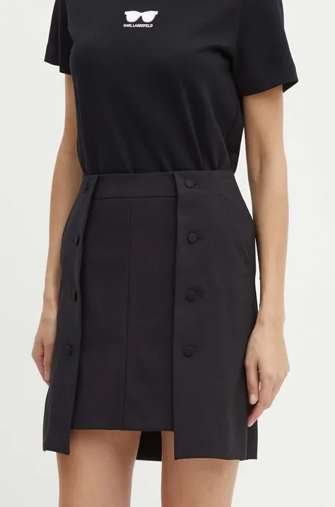 Sukňa s prímesou vlny Karl Lagerfeld čierna farba, mini, rovný strih, 245W1206