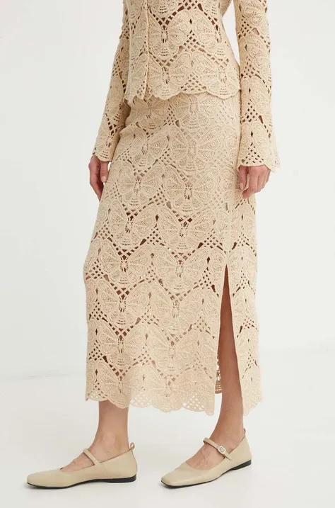 Bavlnená sukňa By Malene Birger CANTALA béžová farba, midi, rovný strih, Q72363002