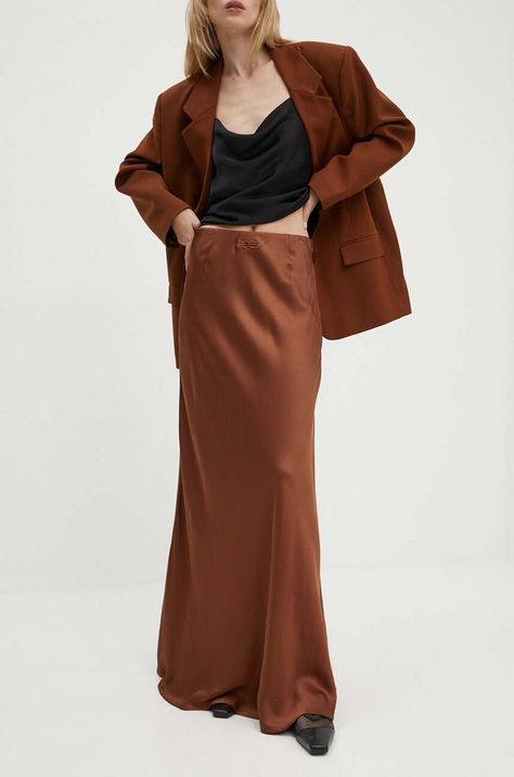 Suknja Gestuz boja: smeđa, maxi, širi se prema dolje, 10909290