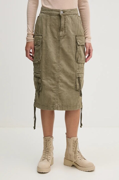 Бавовняна спідниця Alpha Industries колір зелений midi пряма 148068