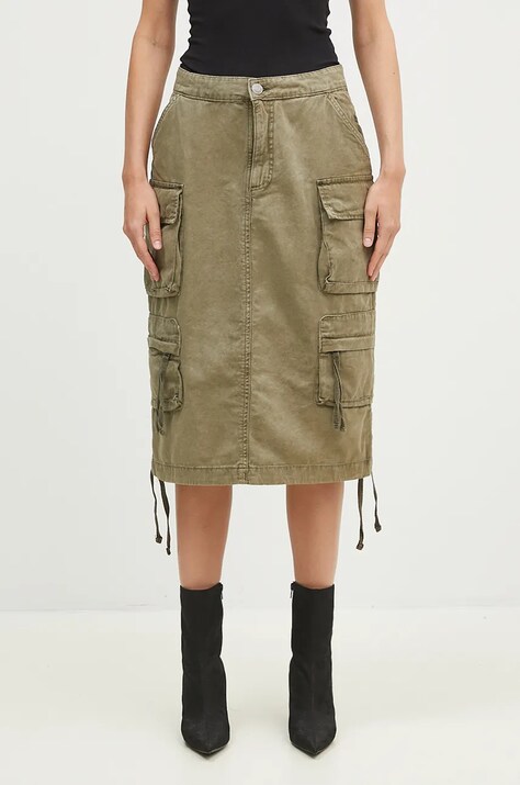 Хлопковая юбка Alpha Industries цвет зелёный midi прямая 148068