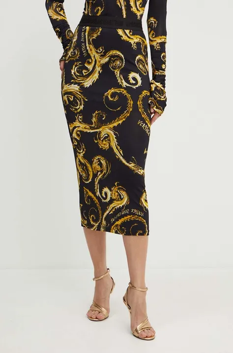 Sukňa Versace Jeans Couture čierna farba, midi, puzdrová, 77HAE8B6 JS358