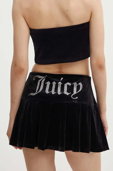 Velur suknja Juicy Couture ALUNA PLEATED SKIRT boja: crna, mini, širi se prema dolje, JCWGS24302