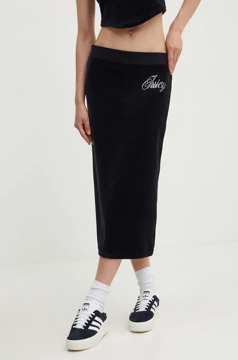 Juicy Couture spódnica welurowa CVC ROSE kolor czarny midi ołówkowa JCWGS24346