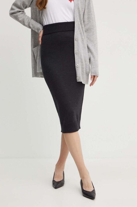 Max Mara Leisure spódnica wełniana kolor szary midi ołówkowa 2426306018600